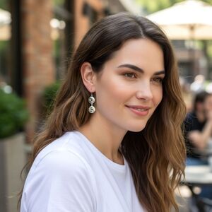 J. Jill Double Disc Dangle Earrings Round Circle Silver Tone Hammered Cut Out